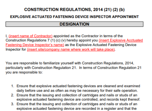 A14 Explosive Acutated Fastening Device Inspector (21)(2) (b)