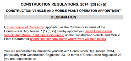 A16 Construction Vehicle and Mobile Plant Operator Appointment (23) (d) (i)