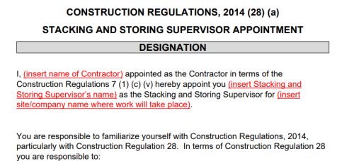 A17 Stacking and Storing Supervisor Appointment 28 (a)