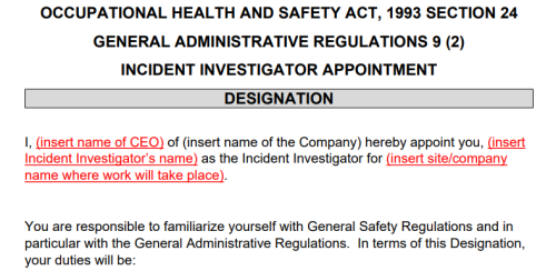 A20 Incident Investigator Appointment