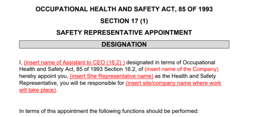 A25 SHE Representative Appointment